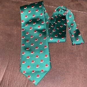 Lands' End Festive Green Tie with Red Accents